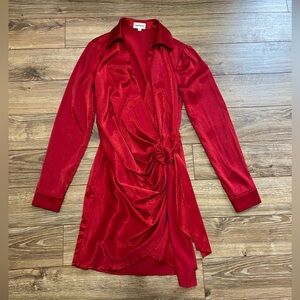 Superdown Red Ruched Wrap Dress